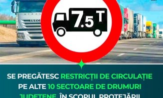 Restricții de circulație pe alte zece sectoare de drumuri județene. VEZI LISTA