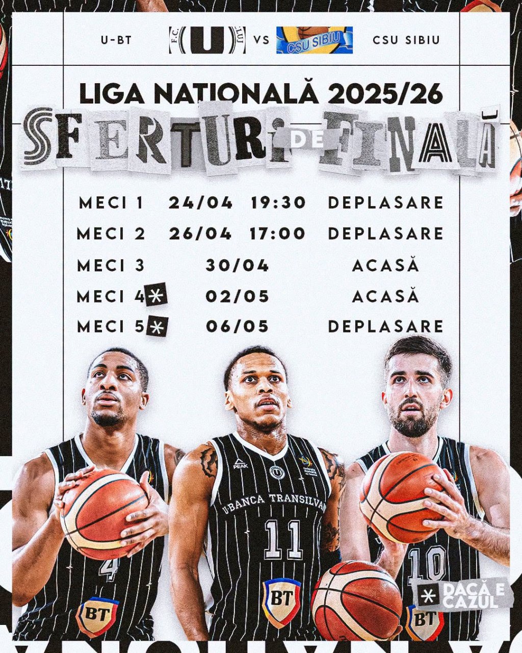 U-BT, duel cu CSU Sibiu &icirc;n play-off-ul Ligii Naționale. Programul seriei