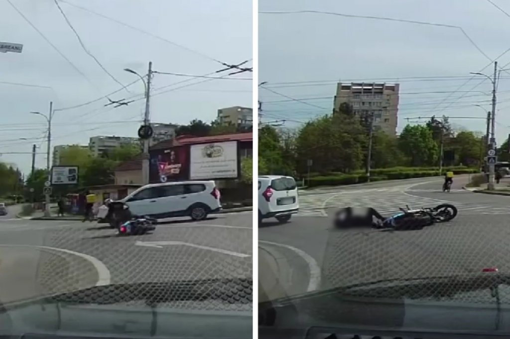 Incident rutier în sensul giratoriu de la Interservisan, Cluj-Napoca: un motociclist s-a dezechilibrat și a căzut pe carosabil