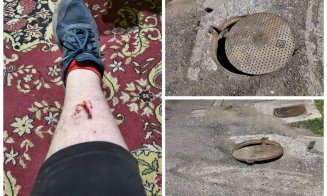"Capcană" periculoasă pe o stradă din Gilău: un bărbat a ajuns în canalizare după ce capacul s-a desprins