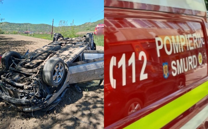 Mașină răsturnată pe un drum din Cluj. A intervenit o autospecială cu modul de descarcerare