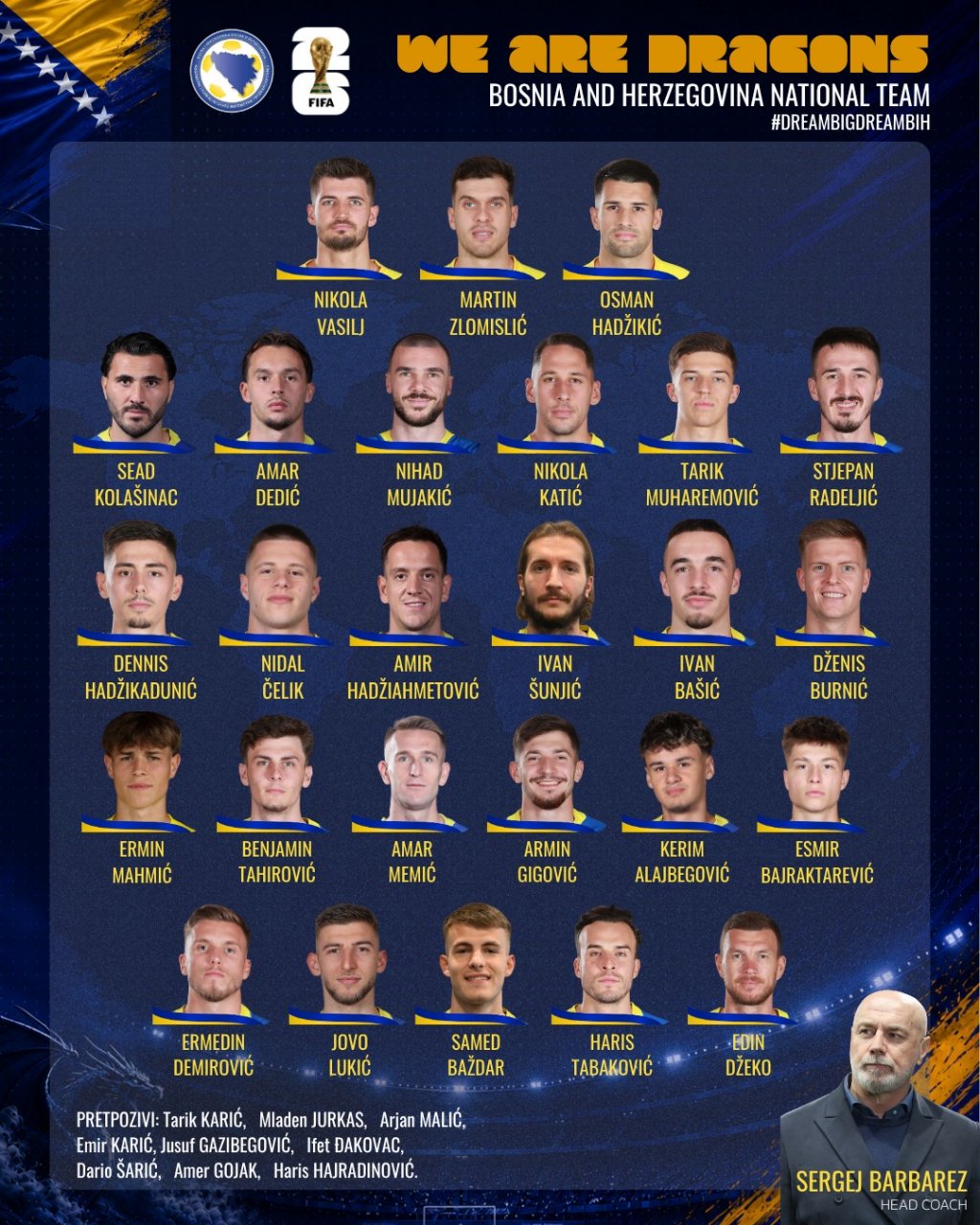 Jovo Lukic merge la Cupa Mondială 2026. Selecționerul Bosniei Herțegovina a anunțat lotul pentru turneul final
