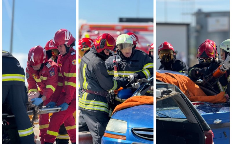 Scene ca într-un dezastru real pe A3. Planul Roșu activat după un accident simulat cu 14 victime și o autocisternă cu acid azotic