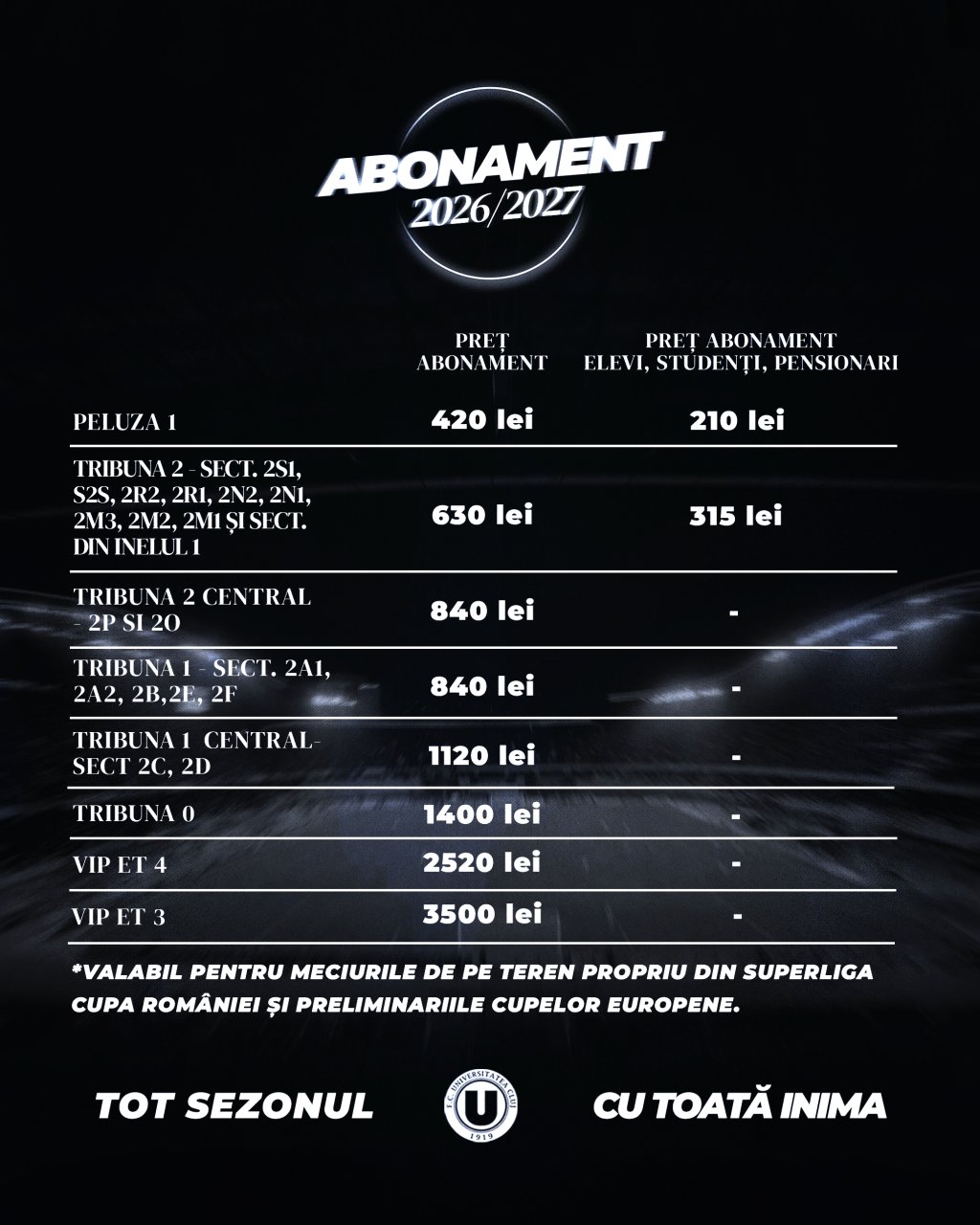 Universitatea Cluj lansează abonamentele pentru sezonul 2026-2027. Care e regulamentul campaniei