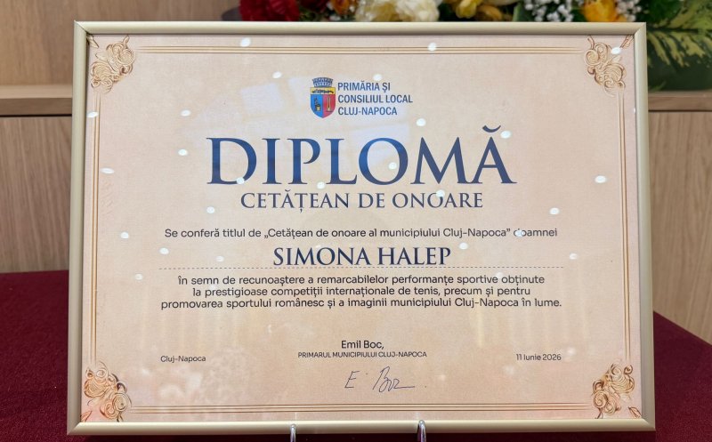 Simona Halep a primit titlul de "Cetățean de onoare" al municipiului Cluj-Napoca