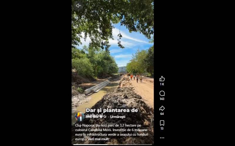 Cluj-Napoca: Un nou parc de 3,2 hectare pe culoarul Canalului Morii