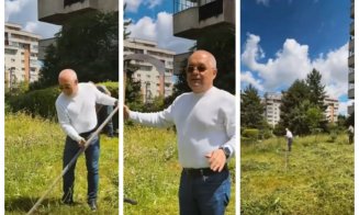 Emil Boc a ieșit la cosit printre blocuri și pune la bătaie 1 milion de lei pentru cei mai gospodari clujeni