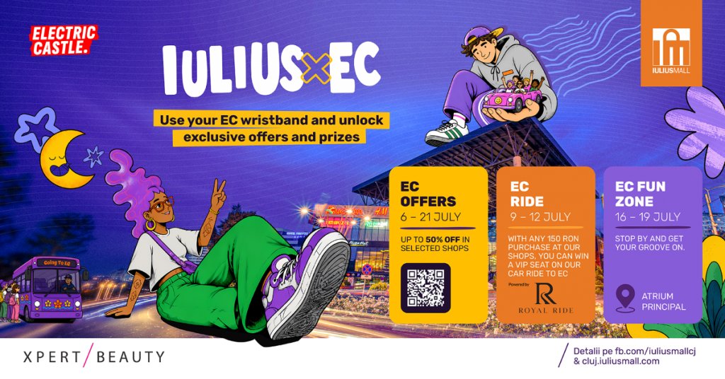 Brățara de festival, Electric Offers, tombolă pentru EC Ride spre Bonțida, EC Fun Zone și BUS station, toate te așteaptă la Iulius Mall Cluj!