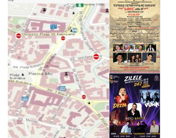 Atenție, șoferi! Restricții de circulație în zona centrală a Dejului pentru evenimentele și concertele de Zilele Municipiului Dej