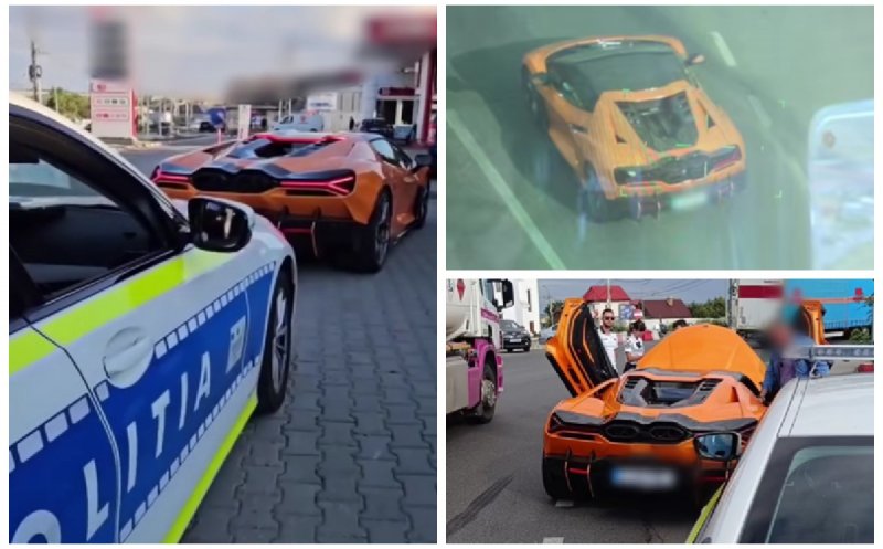 Un Lamborghini din Cluj, „vânat” de elicopterul MAI. Trei depășiri pe linie continuă l-au lăsat pe șofer fără carnet / A primit o amendă uriașă