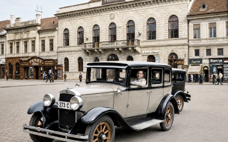Piața Unirii în anii 1920. Imagine rară cu un automobil în centrul Clujului