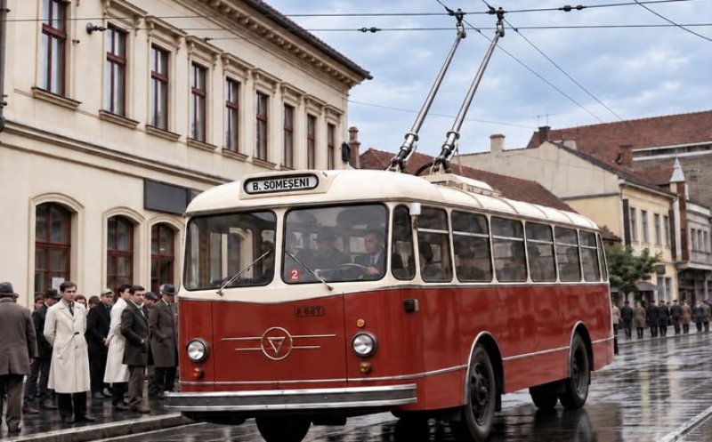 7 noiembrie 1959. Primele troleibuze în circulație pentru rodaj pe traseul Gara – Piața Libertății – Someșeni