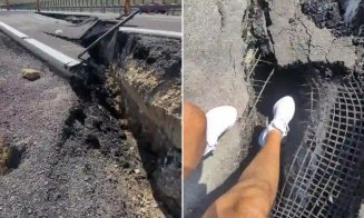 Crater uriaș pe Autostrada A10 Sebeș Turda / Trafic restricționat de câteva luni și nicio lucrare de consolidare