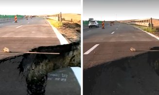 Crater uriaș pe Autostrada A10 Sebeș Turda / Trafic restricționat de câteva luni și nicio lucrare de consolidare