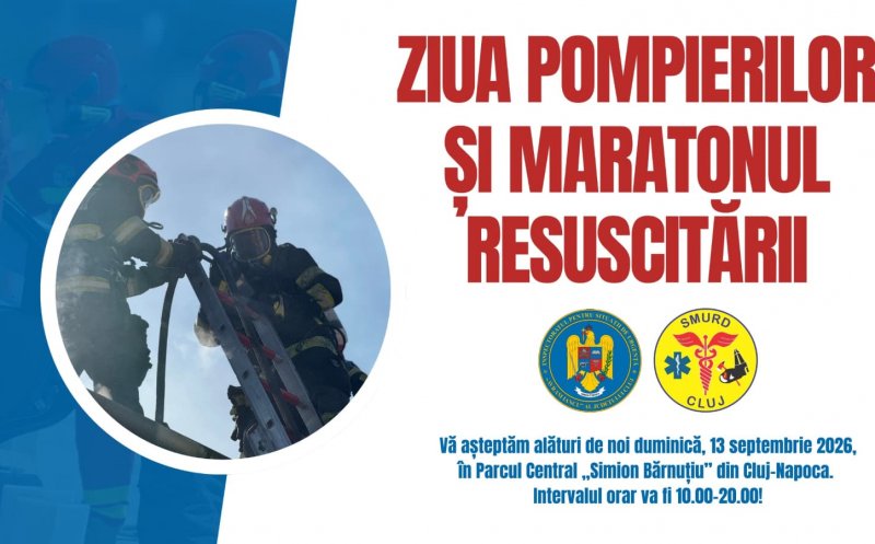 Ziua Pompierilor, sărbătorită la Cluj-Napoca. Expoziție de tehnică și Maratonul Resuscitării în Parcul Central