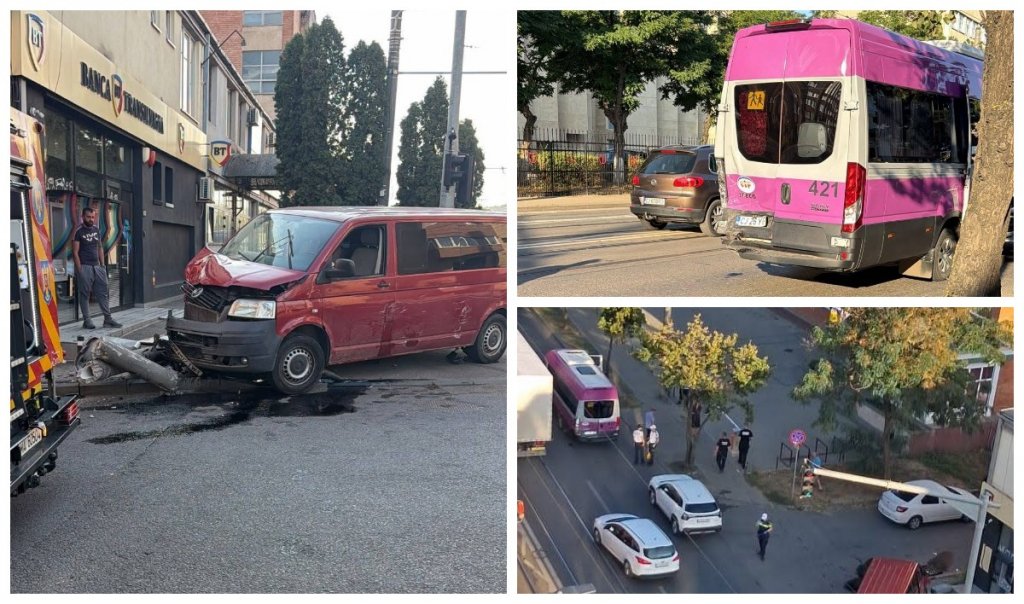 Accident pe Bulevardul Muncii din Cluj-Napoca: un microbuz școlar a fost lovit de o furgonetă