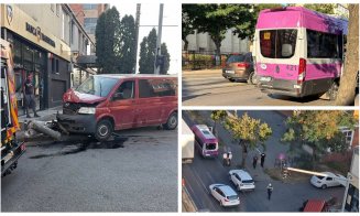 Accident pe Bulevardul Muncii din Cluj-Napoca: un microbuz școlar a fost lovit de o furgonetă