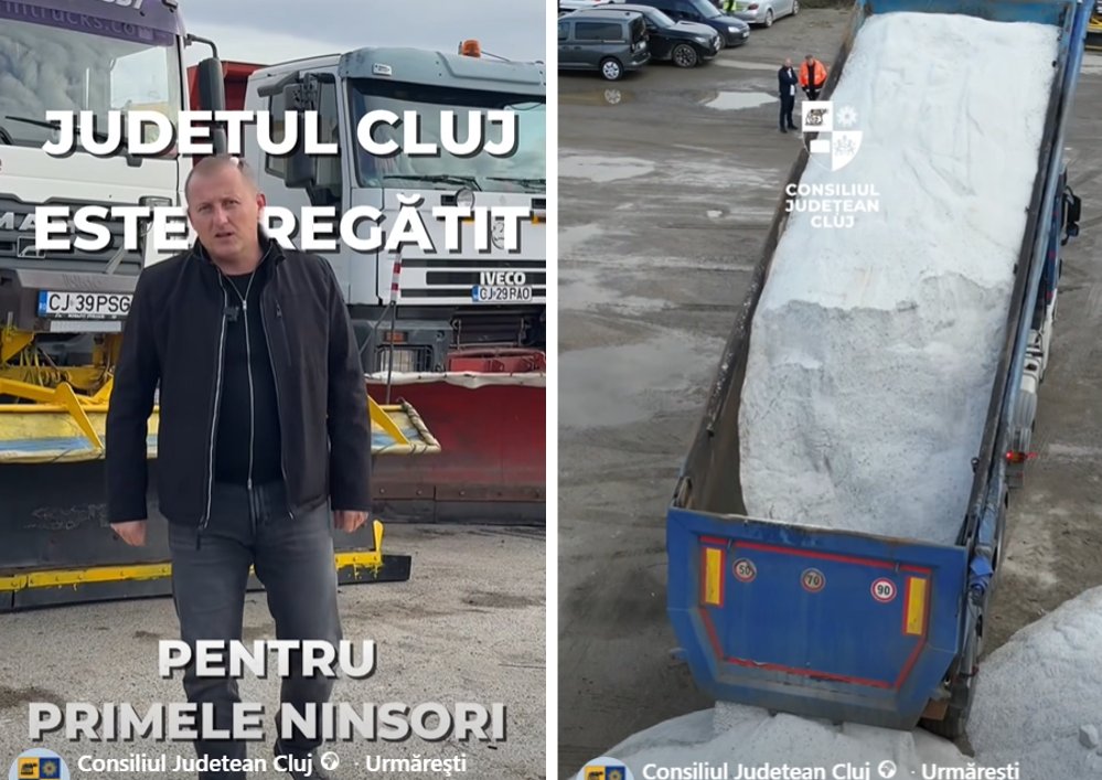 Județul Cluj este pregătit pentru venirea iernii. Sare de la Dej și nisip din Mănăstireni